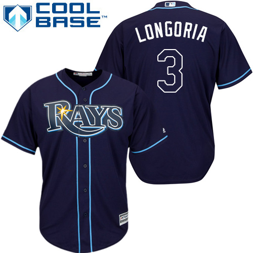 Rays #3 Evan Longoria Dark Blue Stitched Youth MLB Jersey